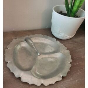 Vintage solid Pewter 3 Compartment Serving Tray With Handle‎